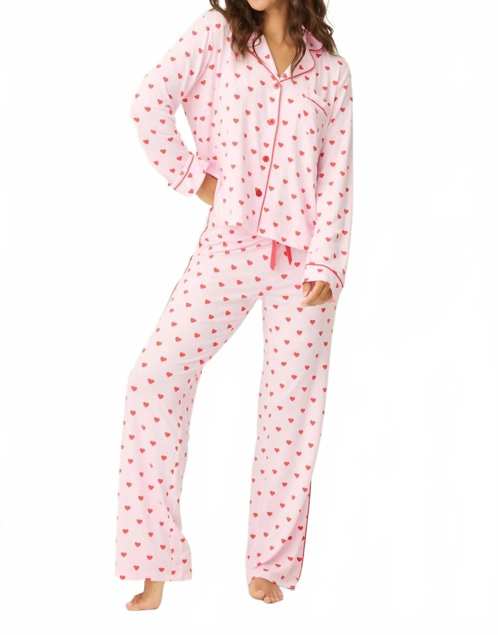 NEW PJ SALVAGE wildest dreams heart print 3-piece pajama set in pink